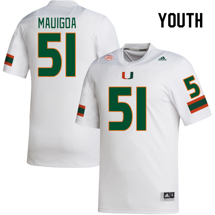 Youth #51 Francisco Mauigoa Miami Hurricanes College Football Jerseys Stitched-White